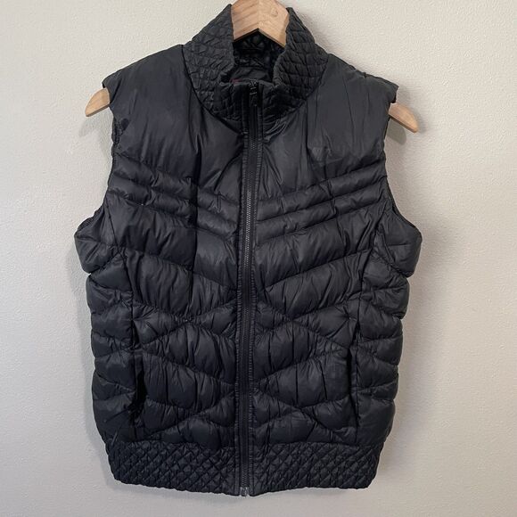 NIKE Down Puffer Vest Womens M Black Tech Full Zip Jacket Pockets Collar - Picture 1 of 13